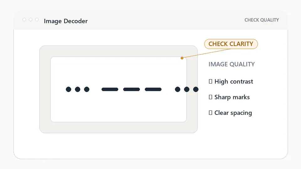 Image Morse decoder preview showing high-contrast Morse code image quality checks